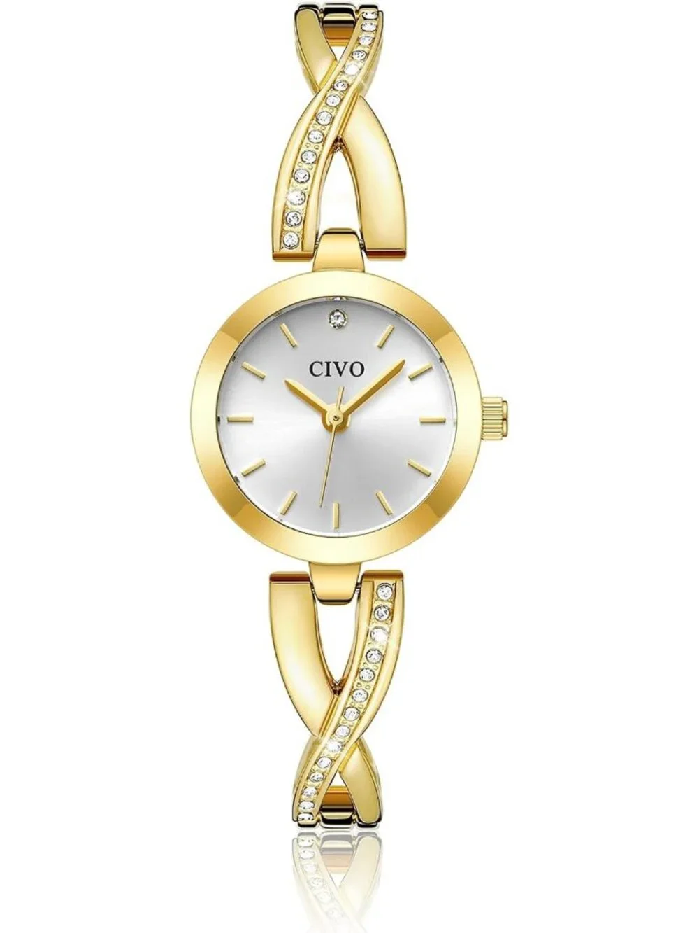 Women's Gold/Silver Rhinestone Bangle Stainless Steel Elegant Wrist Watches